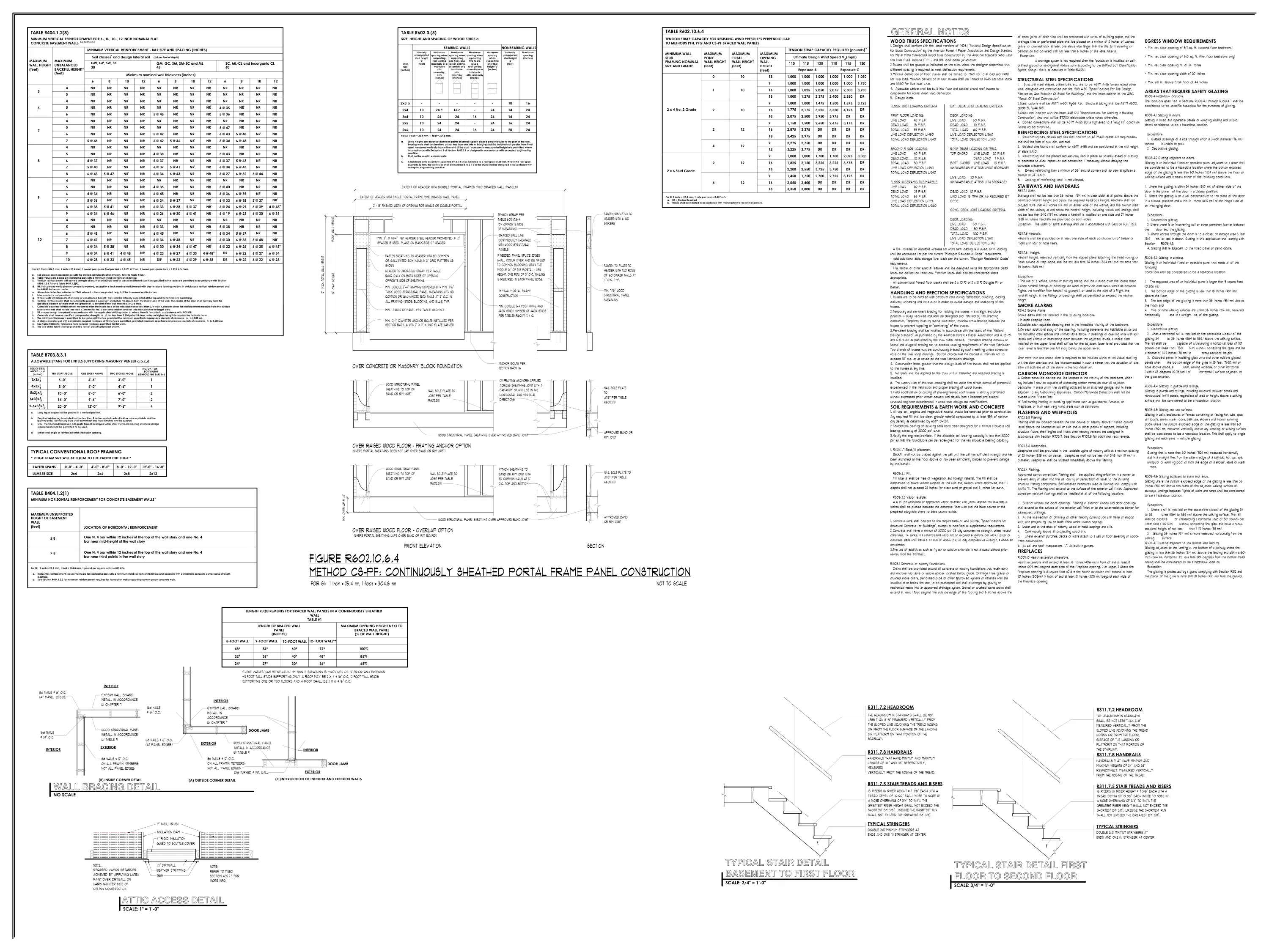Sheet 1: General notes and details, with steel member boxes
